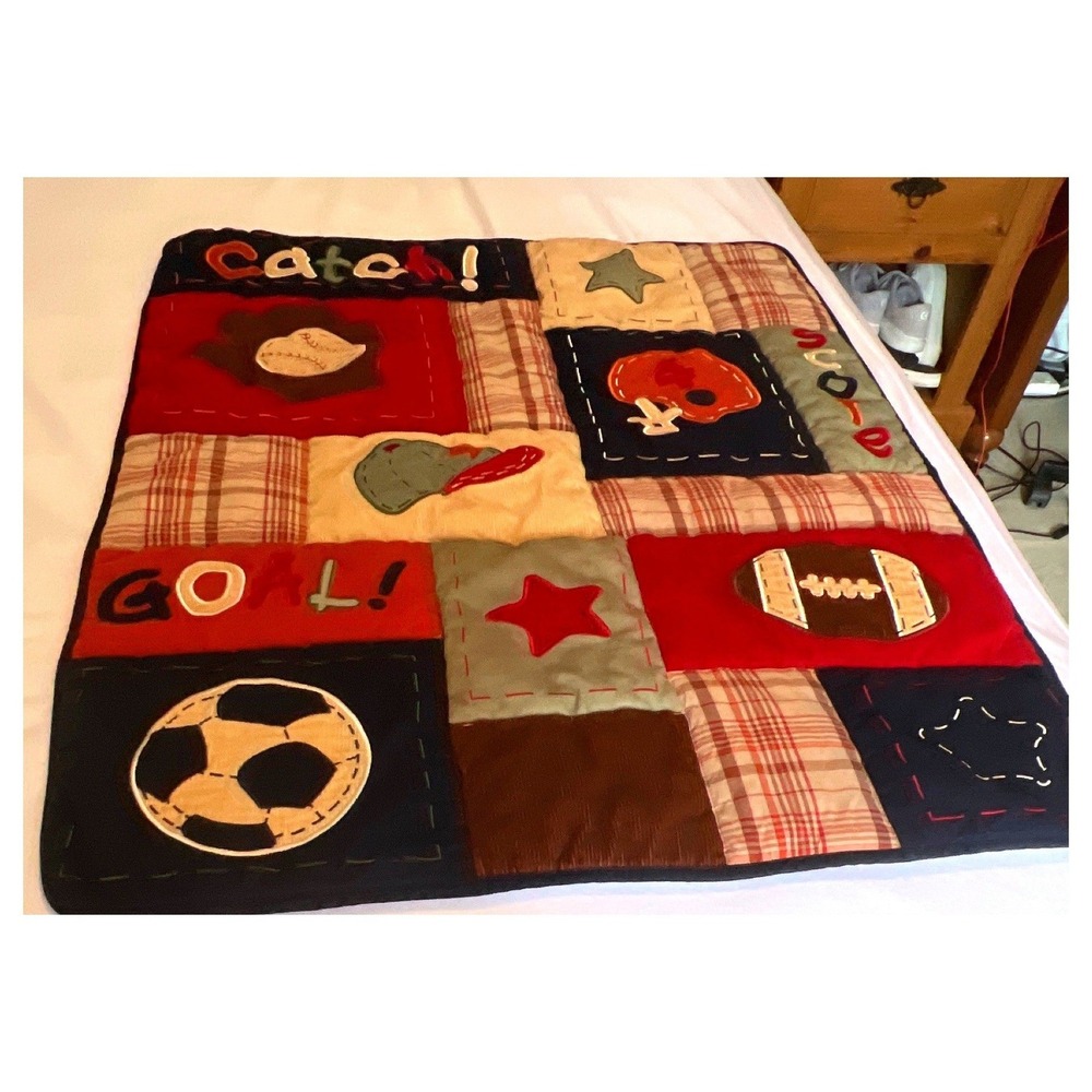Kids Sports Patchwork Quilt Corduroy Plaid Blanket, Baseball, Football ,Soccer - Picture 2 of 16